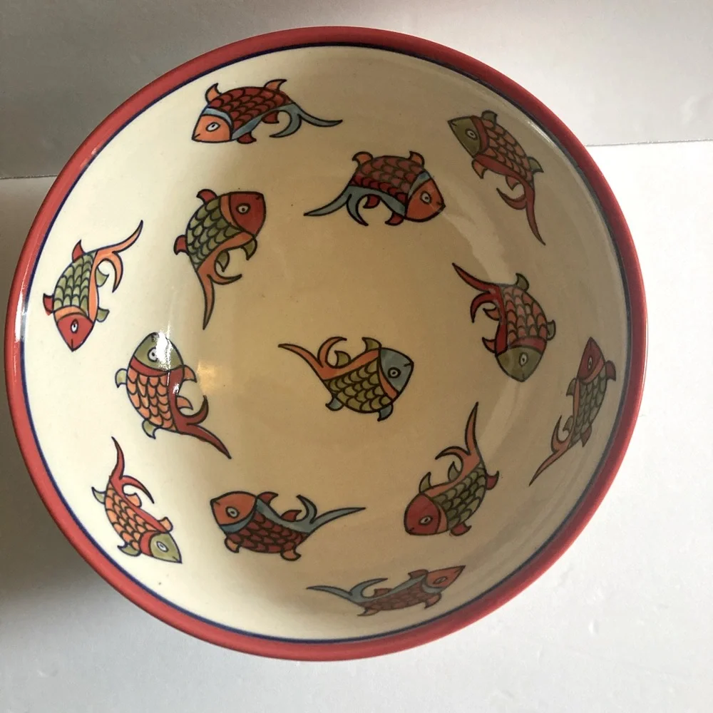 Get ready for the lake! Pier 1 Hand-Painted Koi Fish Medium Serving Bowl  - New!